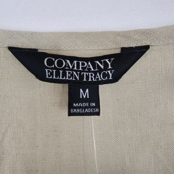 Ellen Tracy Linen High Low Tunic M Beige Lace-Up Relaxed Beachy Coastal Grandma - Picture 4 of 9